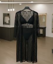 4-Piece Net Lace Nightwear Set – Free Size (Black, Maroon, Grey)