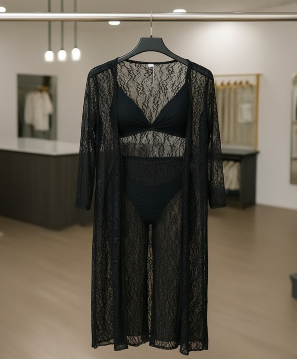 4-Piece Net Lace Nightwear Set – Free Size (Black, Maroon, Grey)